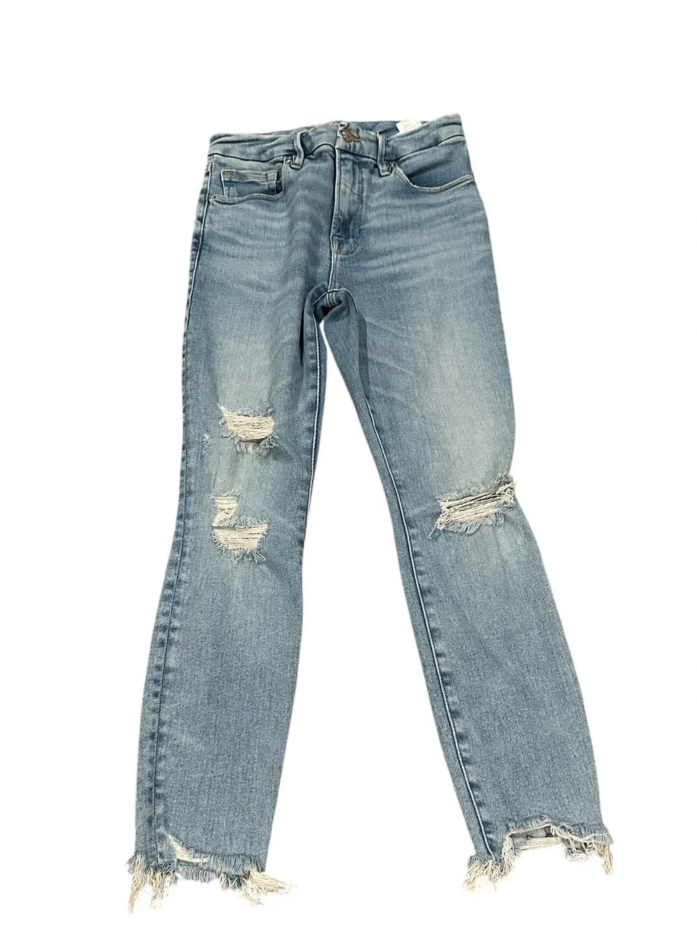 GOOD AMERICAN GOOD LEGS BLUE FRAY SKINNY JEANS 8 / 29